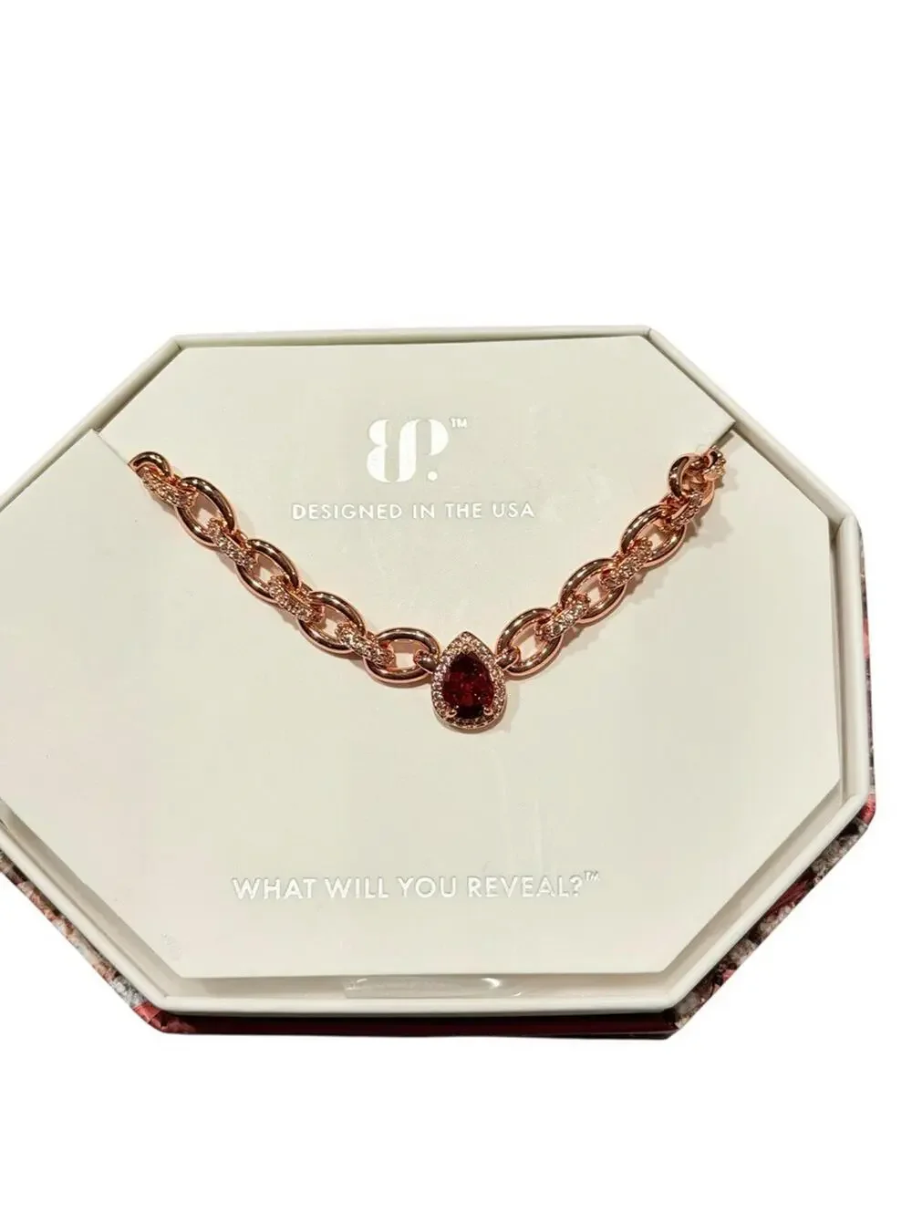 Bomb Party January Necklace“ Fifth Ave Polish” Garnet on Rose Gold